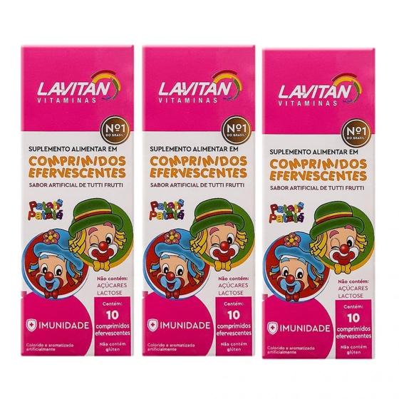 Imagem de Kit com 3 Suplementos Alimentar Lavitan Tutti Frutti 10 Comprimidos Efervescentes Cimed