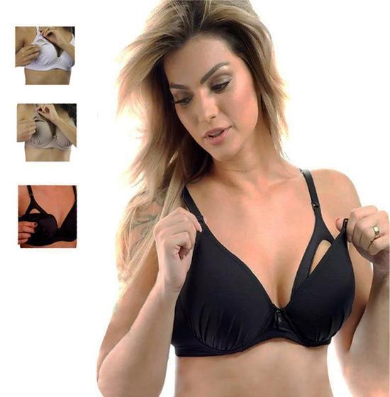 Imagem de KIT com 3 Sutiã amamentação com bojo Lingerie Para Mamãe Nayane Rodrigues 