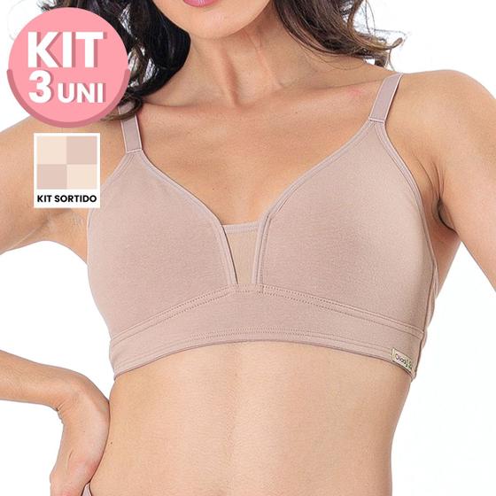 Imagem de Kit com 3 Sutiãs Top Alças Reguláveis Connect Algodão Dilady