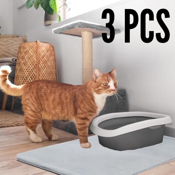 Imagem de Kit com 3 Tapetes Absorventes para Patinhas Gato Lavável - 70x50 Branco - Alta Absorção Quality