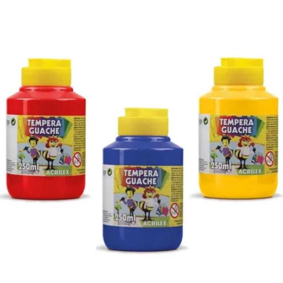 Imagem de Kit com 3 Tintas Guache Cores Primarias 250ml Acrilex