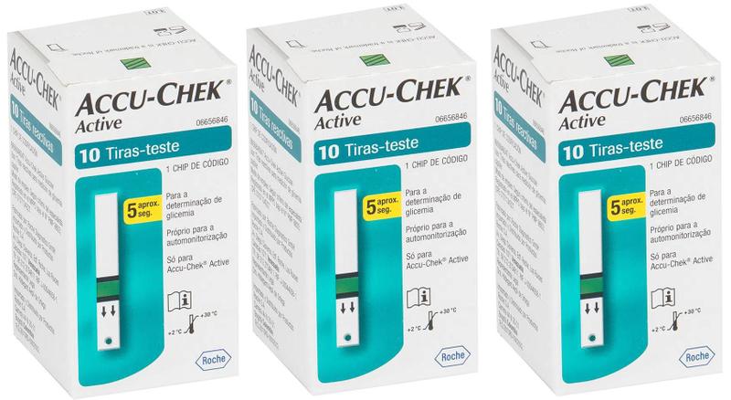 Kit com 3 tiras para controle de glicemia accu-chek active 10 tiras Menor preço em Kit com 3 tiras para controle de glicemia accu-chek active 10 tiras