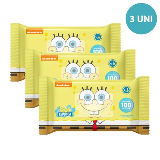 Imagem de Kit Com 3 Toalhinhas Umedecidas Bob Esponja Atacado Revenda Barato