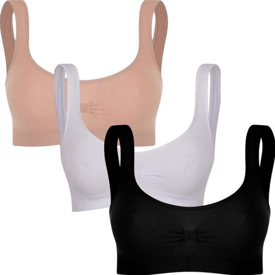 Imagem de Kit Com 3 Tops Sutia Fitness Academia Média Sustentação Sem Costura Básico Trifil Sem Bojo Original