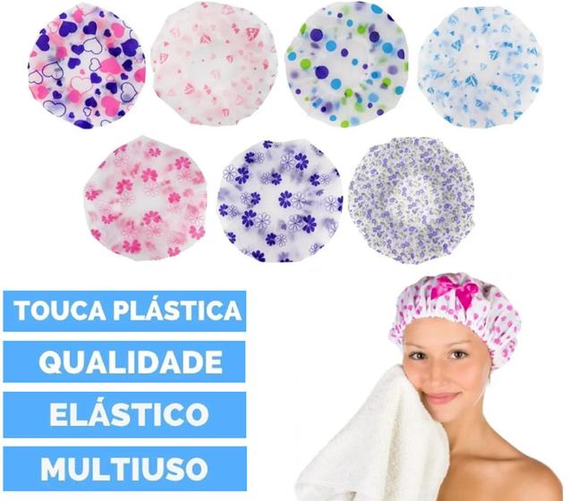 Imagem de Kit Com 3 Toucas De Banho Plástica Para Tomar Banho Elástico Bara