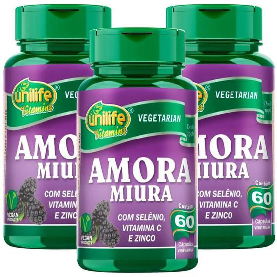 Kit Com 3 Un Amora Miura Selênio Vitamina C Zinco 500mg 180 Capsulas Vegano - Unilife Menor preço em Kit Com 3 Un Amora Miura Selênio Vitamina C Zinco 500mg 180 Capsulas Vegano - Unilife