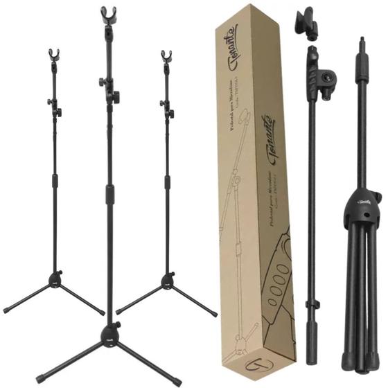 Imagem de Kit Com 3 Uni Suporte Para Microfone Ajustável Estilo Tripé Girafa Com Cachimbo Cor Preto Material Aço Reforçado Portátil - Tonante