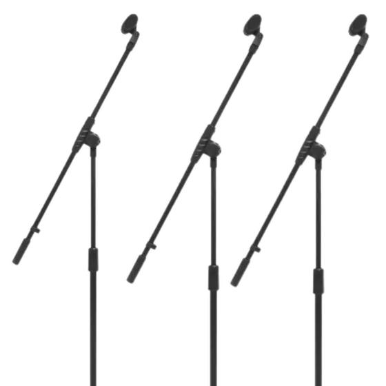 Imagem de Kit Com 3 Uni Suporte Para Microfone Tonante Tipo Girafa Tripé Pedestal Ajustável Portátil Com Cachimbo Material Aço Reforçado Pedestal Ajustável