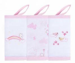 Imagem de Kit com 3 unidades - Babete com prendedor de chupeta - 32 x 32cm - ROSA PÁSSAROS