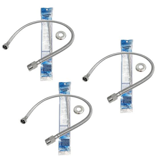 Imagem de Kit com 3 Unidades do Flexível de Malha Trançada de Aço INOX 1/2 da Flvx Hidro de 40cm - FLEX40-IN