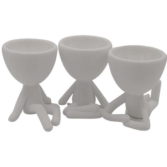 Imagem de Kit Com 3 Vasos Decorativos Bonequinho Plant - Cor Branco