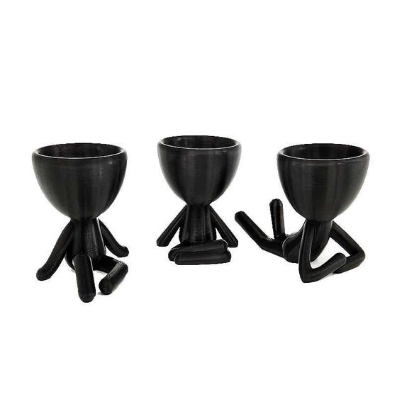 Imagem de Kit Com 3 Vasos Decorativos Bonequinho Plant - Cor Preto