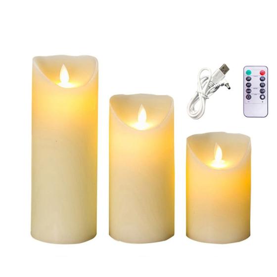 Imagem de Kit com 3 Velas LED Recarregáveis Sem Chama