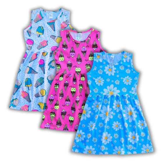 Kit Com 3 Vestido Juvenil Para Meninas Verão Regata Menor preço em Kit Com 3 Vestido Juvenil Para Meninas Verão Regata