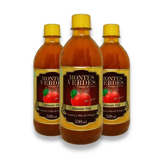 Imagem de Kit com 3 Vinagre de Maçã In Natura Zero Açúcar 530ml Montes Verdes