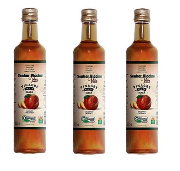 Kit com 3 Vinagres de Maçã Orgânico 500ml - Sr. Viccino Menor preço em Kit com 3 Vinagres de Maçã Orgânico 500ml - Sr. Viccino