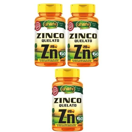 Imagem de Kit com 3 - Zinco Quelato Zn 60 Capsulas 28mg Unilife