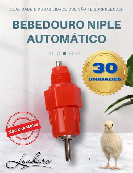 Imagem de Kit com 30 Bebedouros Automáticos padrão Niple para Aves, Galinha, Frangos, Codornas / Bebedor - LMS-DW-BN-1030 - Lenharo