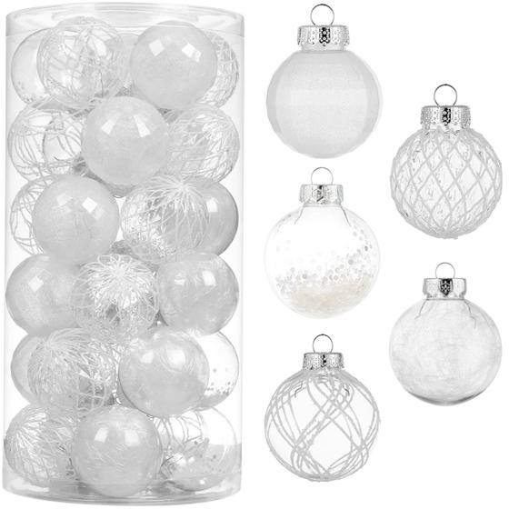 Imagem de Kit com 30 Bolas de Natal de Plástico Inquebráveis - 60mm - Decoração para Árvore de Natal (Branco)