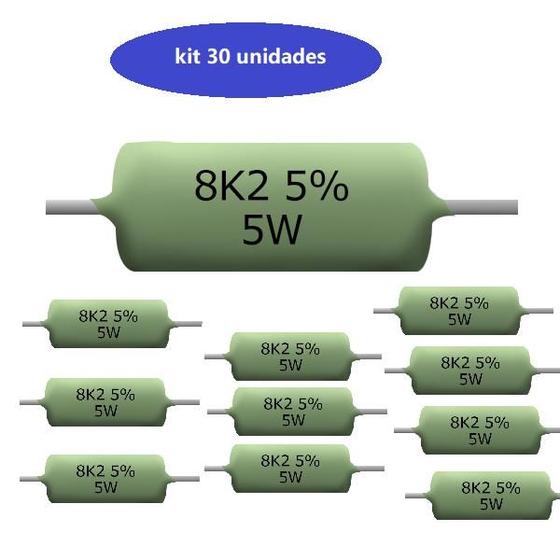 Imagem de kit com 30 resistores AC05 8K2 Ω (ohm)