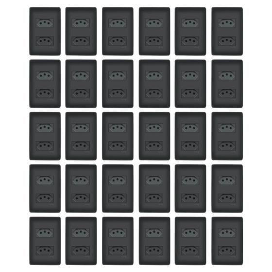 Imagem de Kit Com 30 Tomadas Dupla Preta 2P+T Distanciadas 10A 250V Com Placa Habitat Black- FAME