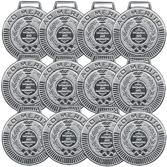 Imagem de Kit com 36 Medalhas Rema Honra Ao Mérito 40mm Com Fita Cor Prata 4440