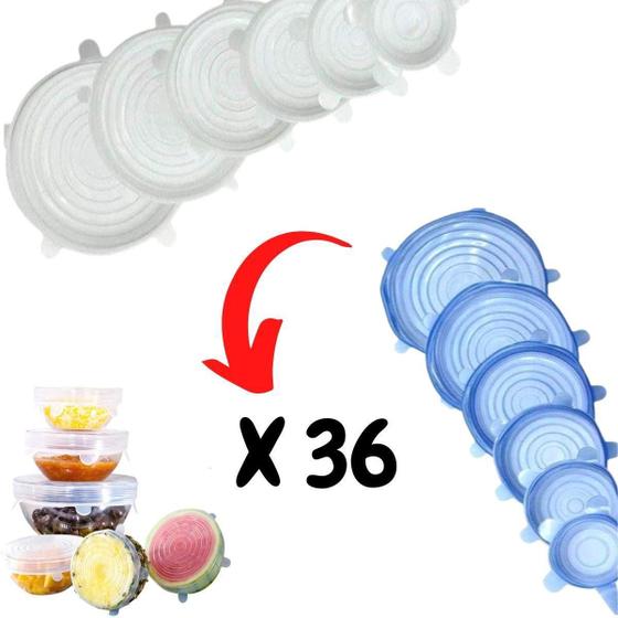 Imagem de Kit Com 36 Tampas De Silicone Universal Flexível Alimentos