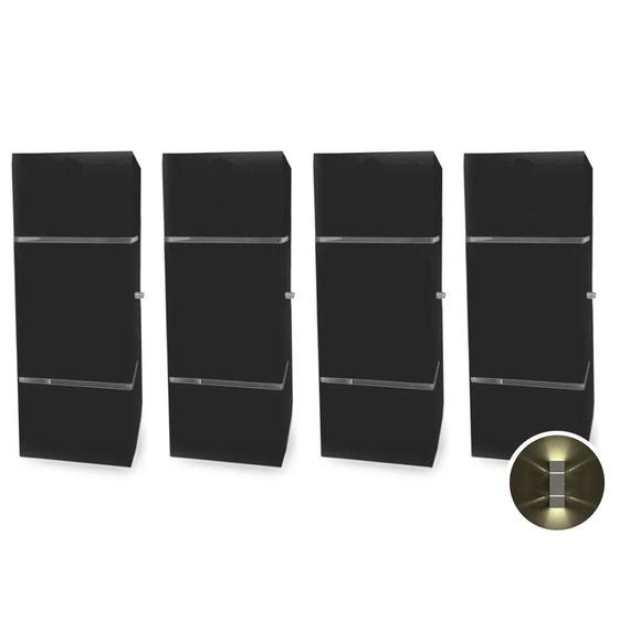 Imagem de Kit com 4 Arandelas na cor Preta Retangular 2 Frisos 2 Focos Soquete E27 - Bivolt Externa Mf116