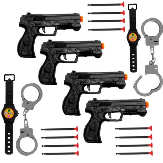 Imagem de Kit com 4 Arminhas e Relógios Kit Policial de Brinquedo