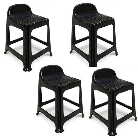 Kit com 4 Banquetas Plástica com Encosto Preta Arqplast Menor preço em Kit com 4 Banquetas Plástica com Encosto Preta Arqplast