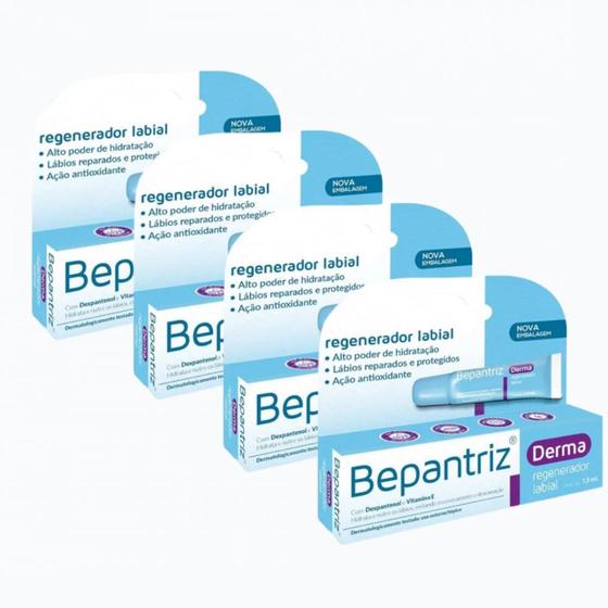 Imagem de Kit com 4 Bepantriz Derma Regenerador Labial Cimed 7,5ml (mesma Formula do Bepantol)
