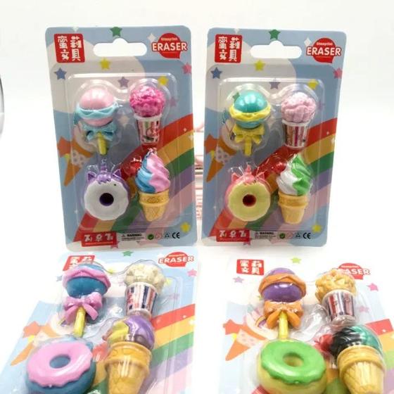 Imagem de Kit com 4 Borrachas Infantil Kawaii Mini Doces Escolar XK-026