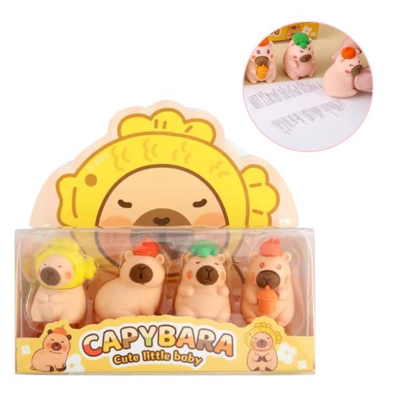 Imagem de Kit Com 4 Borrachas Mini Capivara Borrachinhas Papelaria Fofa Kawaii
