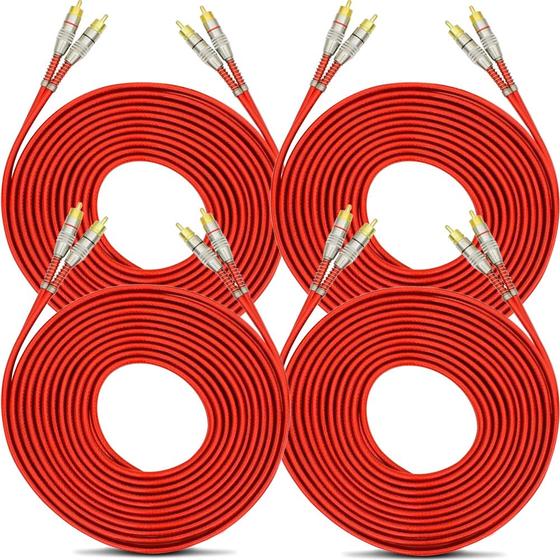 Imagem de Kit com 4 Cabos RCA 5 Metros Dupla Blindagem Cobre Vermelho 