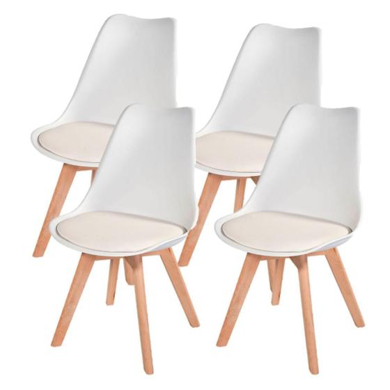 Imagem de Kit Com 4 Cadeira Leda Branca - Charles Eames Wood Com Almof