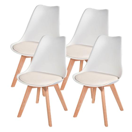 Imagem de Kit com 4 Cadeira Leda Branca - Charles Eames Wood com Almofada