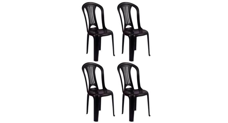 Imagem de Kit com 4 Cadeira Plástico Bistrô Preta Sem Braço - 182kg - Mor