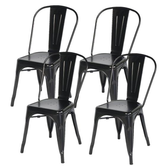 Imagem de Kit com 4 Cadeira Tolix Iron Design Preto  Aço Industrial Sala Cozinha Jantar Bar