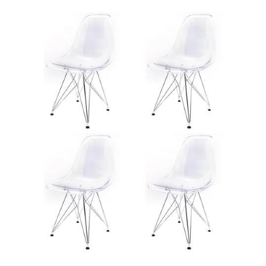 Imagem de Kit com 4 Cadeiras Eames Policarbonato Transparente Eiffel Cromada