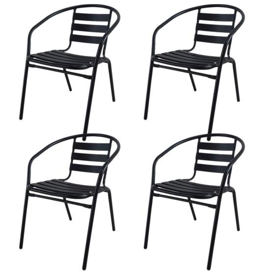 Imagem de Kit com 4 Cadeiras Slat de Alumínio e Metal Preto Just Home Collection