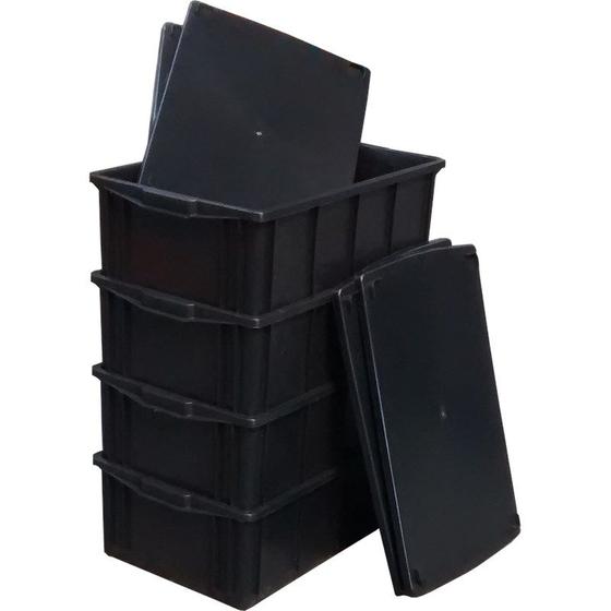 Imagem de Kit com 4 caixas 39 litros modelo 013 preta com tampa