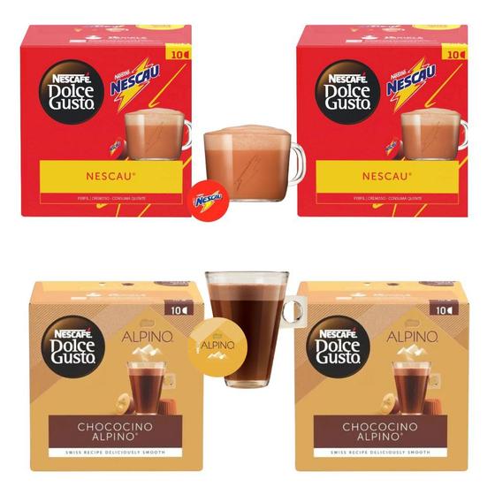 Kit com 4 Caixas Capsulas Café Dolce Gusto Nescau + Alpino Dolce Gusto