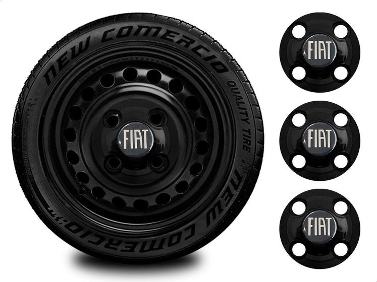 Kit com 4 Calotas centro de Roda Ferro Fiat Mobi Aro 13 14 15 4x100 Preto Menor preço em Kit com 4 Calotas centro de Roda Ferro Fiat Mobi Aro 13 14 15 4x100 Preto