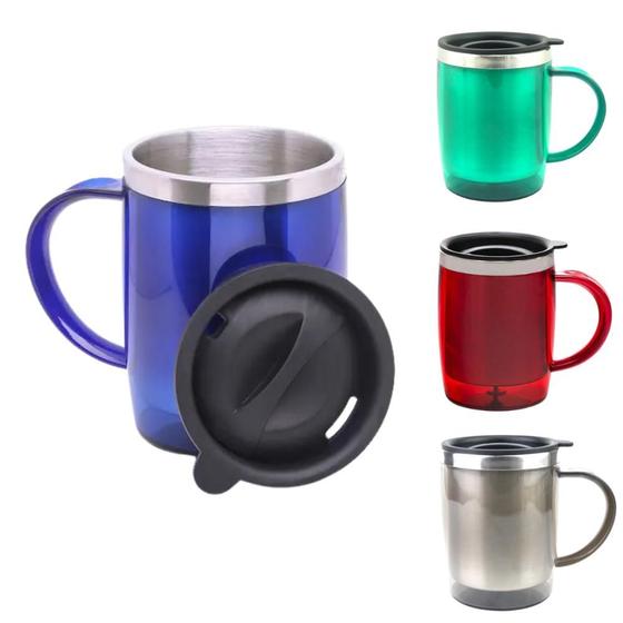 Imagem de Kit com 4 Canecas Copo Térmico Tampa a Vacum Alça Aço Inox 400ml