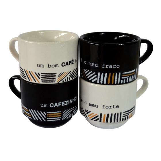 Imagem de Kit com 4 Canecas de Porcelana Café Forte Fraco 200ml