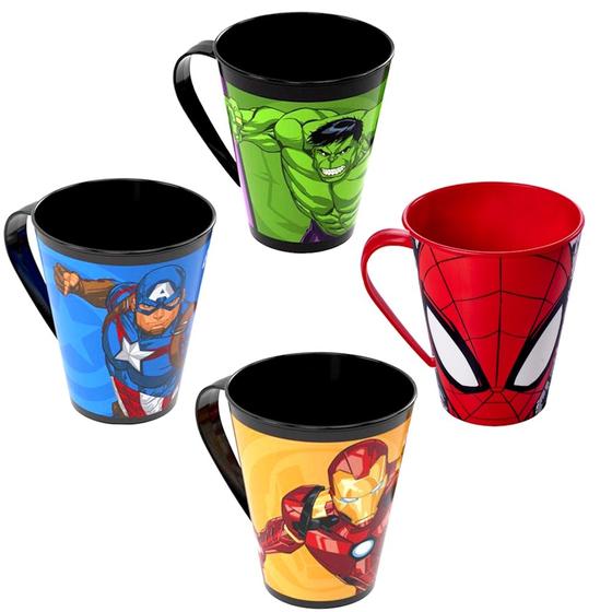 Imagem de Kit com 4 Canecas Infantil dos Vingadores 360ml Plasútil