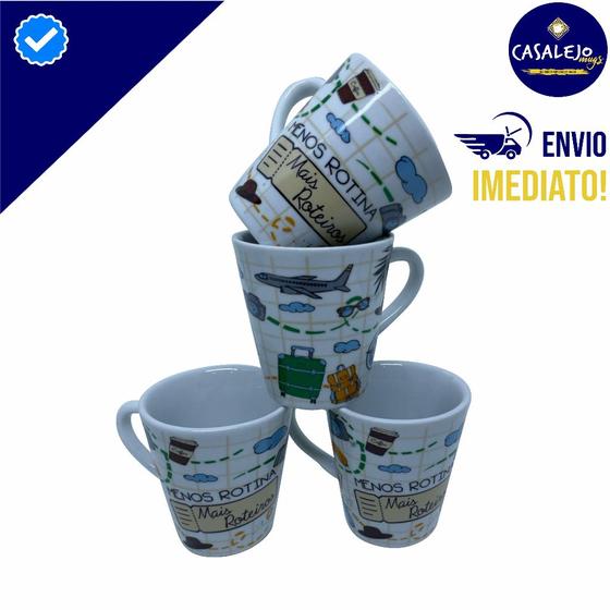 Imagem de Kit Com 4 Canecas MENOS ROTINA MAIS ROTEIRO 120ML em Porcelana
