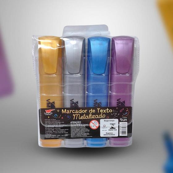 Imagem de Kit com 4 Canetas Marca Texto Metalizadas Coloridas  - VMP