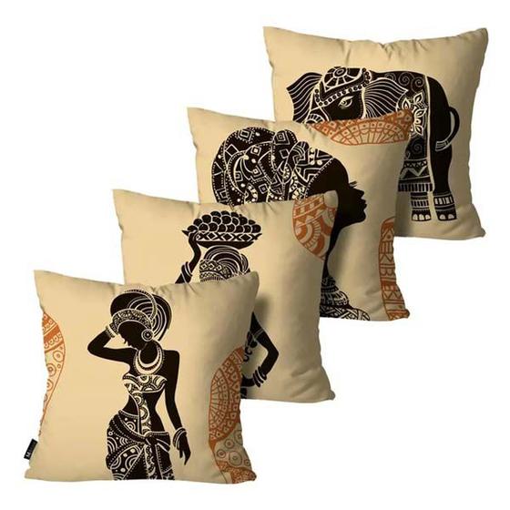 Kit com 4 Capas de Almofadas Africana Amarelo - 45X45cm Menor preço em Kit com 4 Capas de Almofadas Africana Amarelo - 45X45cm