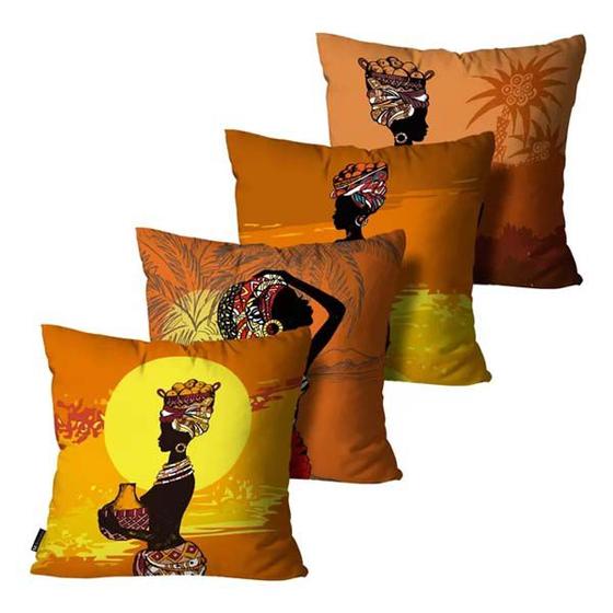 Kit com 4 Capas de Almofadas Africana Colorido - 45X45 Menor preço em Kit com 4 Capas de Almofadas Africana Colorido - 45X45